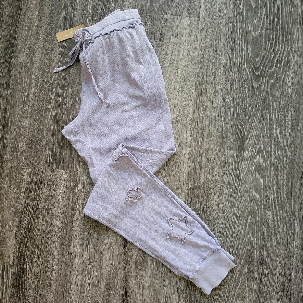 NWT! REVOLVE HELLO NITE BLUE/ GREY LOUNGE JOGGERS W/ EMBROIDERED STARS